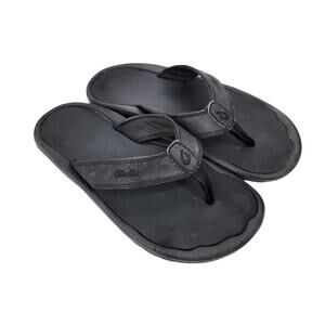 OluKai Black Ohana Cushioned Water-Resistant Flip Flop Shoes Size 10